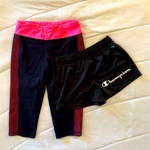 4/$20 SALE! Girl’s size L bottoms bundle- capri leggings & athletic shorts.